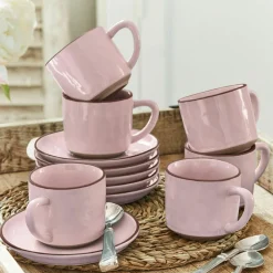 LOBERON Tasse mit Untertasse 6er Set Biarré rosa
