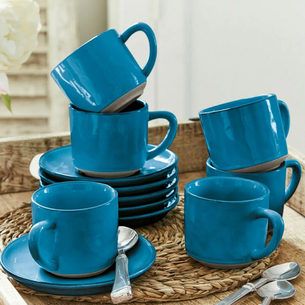 LOBERON Tasse mit Untertasse 6er Set Biarré blau Discount